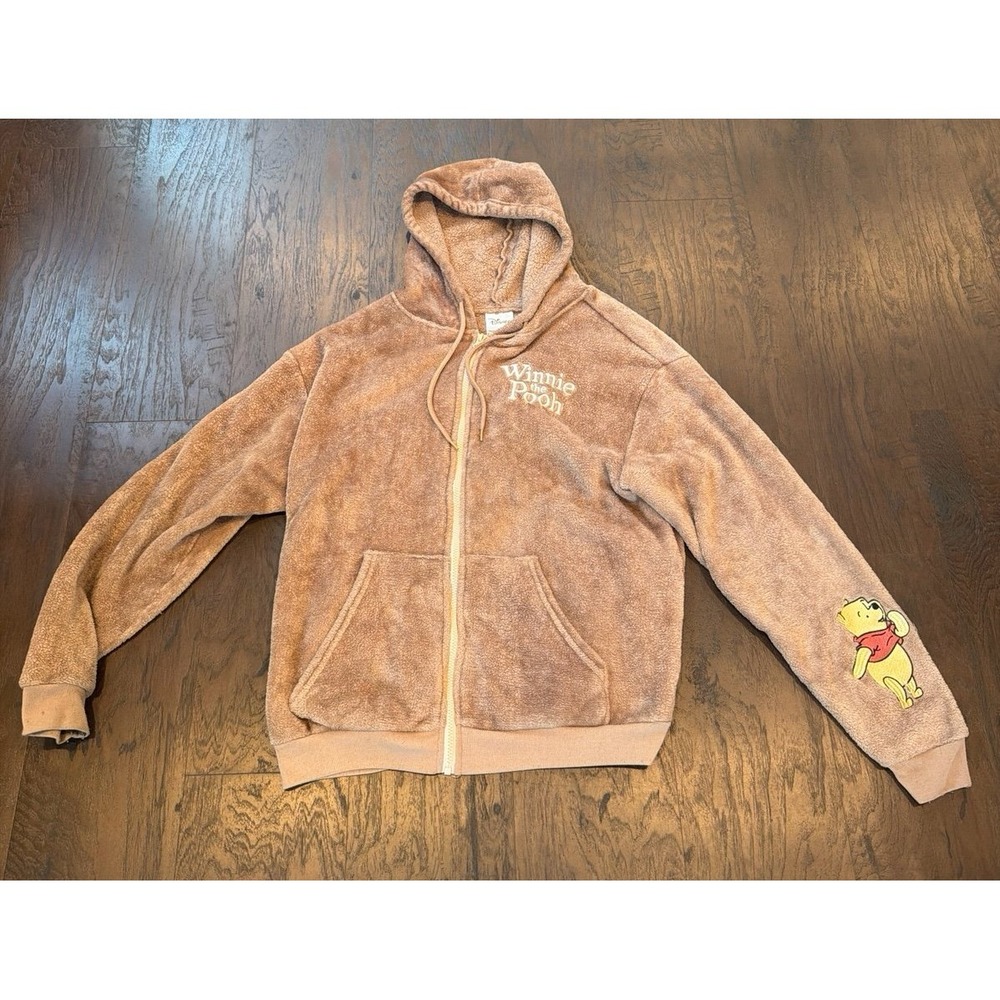 Disney Winnie the‎ Pooh Fleece Zip Hoodie Adult Large Yellow Full Zip Jacket